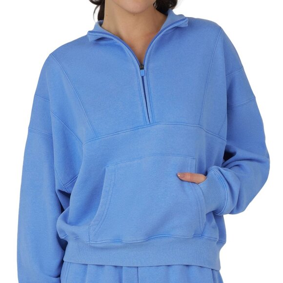 YOGALICIOUS Cozy Retreat Quarter Zip Fleece Pullover & Shorts 2-Piece Set Large - Picture 4 of 5